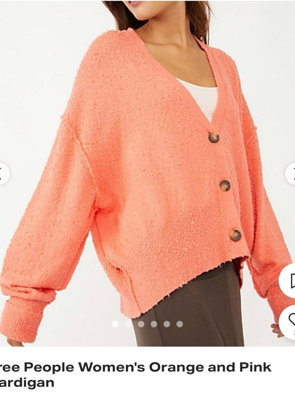 Free People Coral-Orange Oversized Button Cardigan